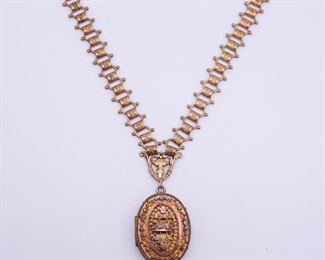Antique Gold GF Victorian Renaissance Revival Locket Pendant Necklace