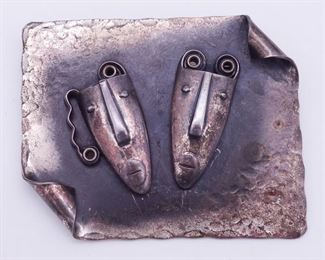 Vintage Rebajes Hand Hammered Sterling Silver Faces Brooch Pin