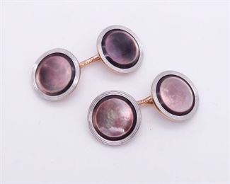 Antique Pair 14K Gold Abalone Cufflinks