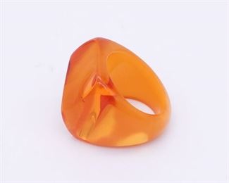 Vintage Mid Century Baltic Egg Yolk Butterscotch Amber Modernist Ring Size 13