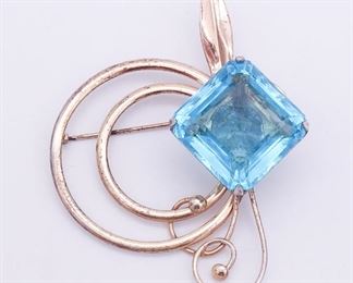 Vintage Retro Sterling Silver Gold GW Large Blue Jewel Brooch Pin