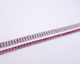 Vintage Lot of 2 Sterling Silver Rhinestone Art Deco Bracelets