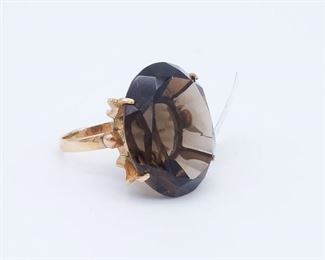 Vintage 14K Rose Gold Smoky Quartz Ring Size 4.25 NOS