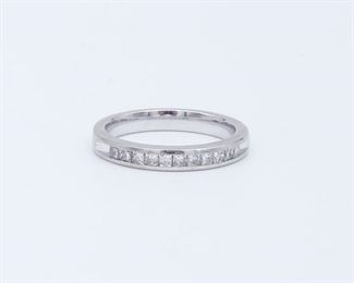 Vintage 14K White Gold Princess Cut Diamond Anniversary Band Ring Size 7