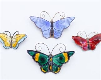 Vintage Lot of 4 David Andersen Norway 925S Sterling Silver Enamel Butterfly Pins