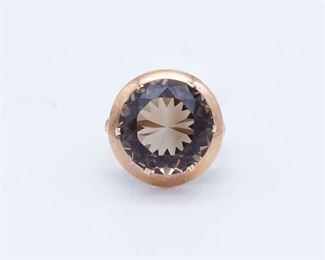Vintage Retro 14K Rose Gold Smoky Quartz Ring NOS Size 5.75