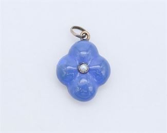 Antique Victorian 14K Gold Periwinkle Enamel Seed Pearl Mourning Memorial Pendant