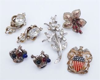 Vintage Lot Sterling silver Gold GW Retro Jewelry incl Trifari CoroCraft