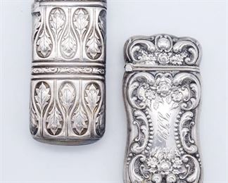Antique Lot of 2 Sterling Silver Repousse Match Safes