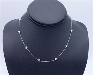 Vintage 14K White Gold CZ 16" Station Necklace