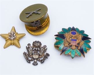 Vintage Group 4 WWII US Military Motif Brooches incl Enamel Sterling Silver Trifari