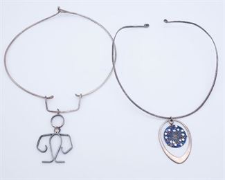 Vintage Mid Century Sterling Silver Studio Choker Pendant Necklaces incl Enamel