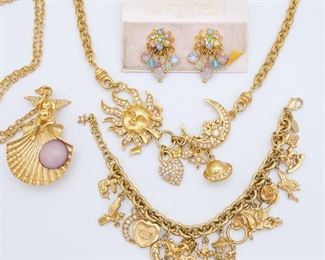 Vintage Lot Ornate Gold Tone Kirks Folly Jewelry Incl Necklaces, Earrings, Bracelet