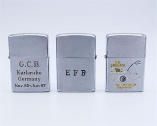 Vintage Lot of 3 Zippo Cigarette Lighters incl Enamel CB Operator