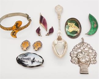 Vintage and Antique Sterling Silver Jewelry incl Scandinavian, Whistle, Niello, Coin Silver Spoon