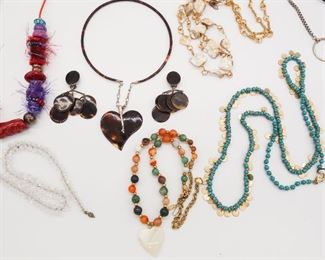 Vintage Jewelry Lot incl Sterling Silver, MOP, Hard Stone Beads, Faux Tortoiseshell