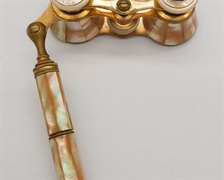 Antique French La Monte Paris Bronze Dore MOP Opera Glasses