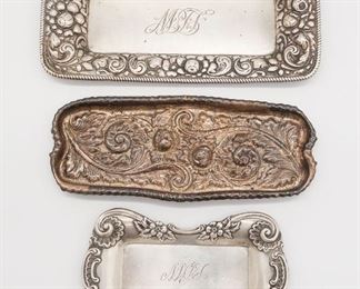 Antique Group 3 Sterling Silver Repousse Pin Trays incl Gorham Durgin