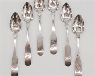 Antique 6 18C Abraham Cuyler Albany American Coin Silver Teaspoons