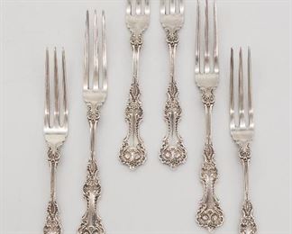 Antique Set 6 Sterling Silver Whiting Pompadour Strawberry Forks