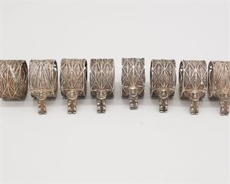 Vintage Set 8 Mexican Sterling Silver Filigree Napkin Rings