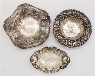 Antique Group 3 Art Nouveau Sterling Silver Ornate Bowls Incl Gorham