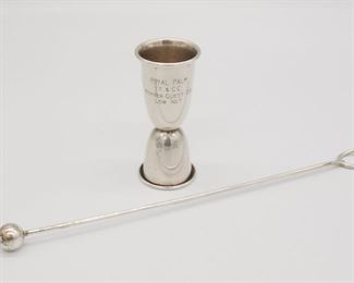 Vintage Sterling Silver Cocktail Set incl Alvin Jigger and JF Fradley Co Martini Stirrer