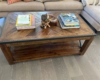 Adjustable height coffee table wood & iron