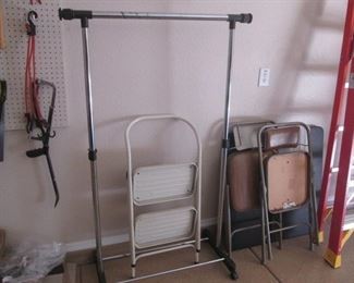 Clothing Rack, Step Stool, Bridge Chairs