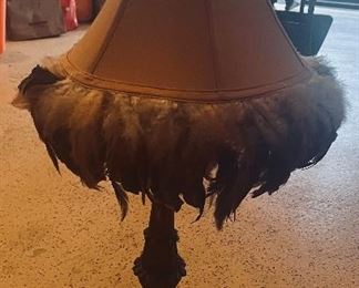 Stunning lamp with feathered lampshade 