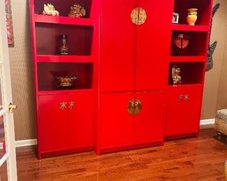 3 piece lacquered wall unit with Asian hardware