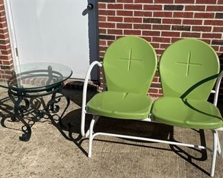 Metal Glider, Glass Top Green MetalBase #1