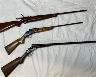 TOP - Mossberg model 183D-C  410 ga. Bolt.                                  MID - Stevens model 940E 410 ga. single barrel.                            BOTTOM - Eclipse gun Co. 12 ga. double barrel 