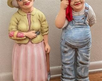 Mom and Pop Farmer Figurines ceramic 28"t 9"w                         $54.00 pair