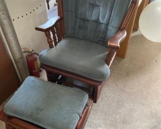 Blue Glider and ottoman: chair 31” w 24”d 40”t; ottoman 25”w 15”d 17” t
$44.00