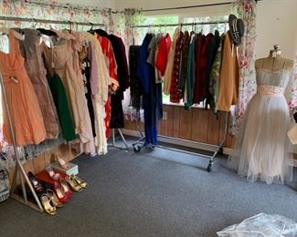 Vintage dress collection and a dressmaker form