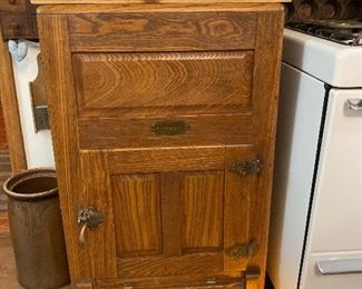 oak ice chest, Pyrex, cracker tins, etc.