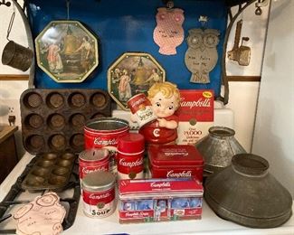 Campbell's Soup Kid cookie jar and tins, etc. 