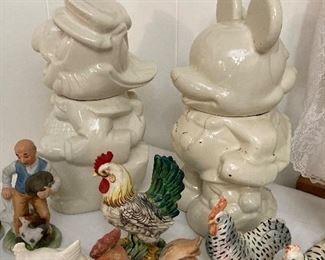 Walt Disney turnabout cookie jars, roosters and hens