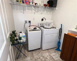 Washer and dryer for sale, cabinets, misc cleaning and painting supplies