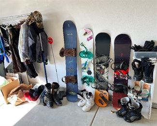 Snowboards and gear. 