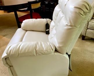 Like New White Vegan Leather Power Recliner and Lift Chair with Wired Remote Control.