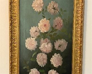 Antique Original Oil Floral Painting in Gold Frame, Unsigned.  