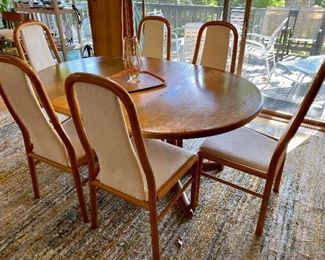 Mid-Century Danish Modern Dining Room Set with 6 Chairs.  There are 2 leaves, shown with one leaf.