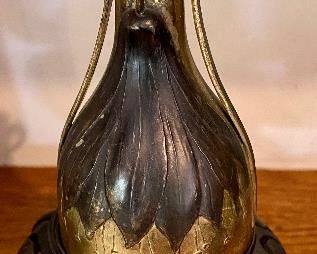Genuine Art Nouveau Bronze Vase on Wooden Base, very unique piece