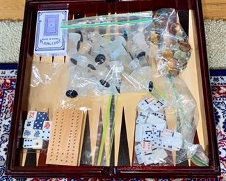 Chess, Checkers and Backgammon Table with Glass Chessboard, include the contents of the Game Table.