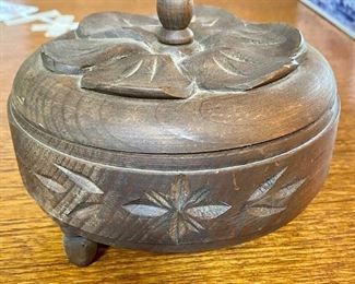 Vintage Carved Wooden Bowl with Cover