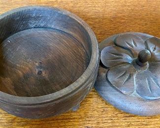 Vintage Carved Wooden Bowl with Cover
