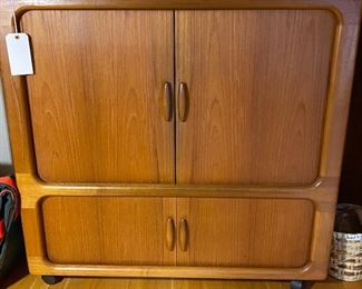 Dyrlund Mid-Century Danish Modern Double Tambour Door Entertainment Cabinet.