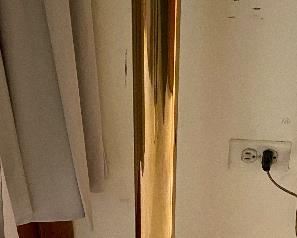 Vintage Mid-Century Modern Brass Floor Lamp by Pierre Cardin. Mushroom Style Shade with Circular Fluorescent Bulb